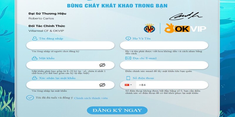 Form đăng ký chơi bắn cá 2D tại 12bet